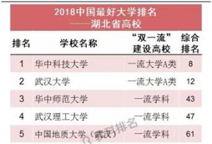 2018—2019年湖北省大学的最新排名！