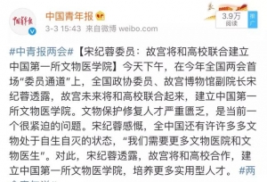 宋纪蓉委员：故宫将和高校联合建文物医学院