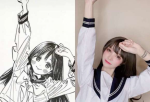 画师将JK小姐姐画成漫画角色！真人和二次元
